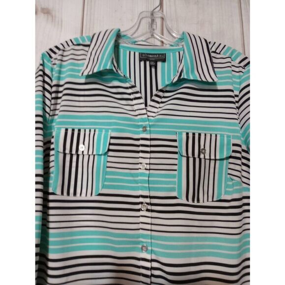 Elementz Shirt Ladies Extra Large Petite Teal Black Striped Button Front Busines - Picture 3 of 8